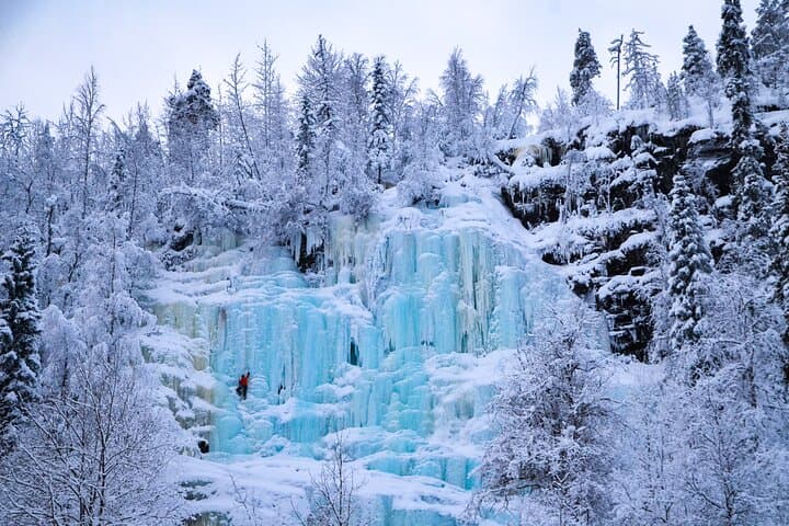 Majestic frozen waterfalls in Korouoma Canyon