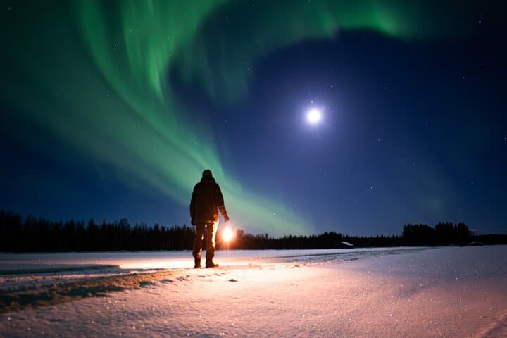 Northern Lights and full moon