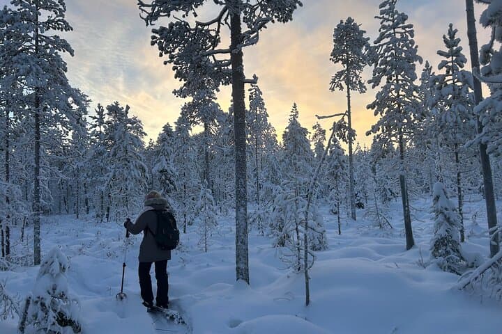 Skiing early seasons when the sun is faint in the sky