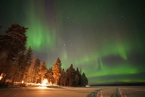 Northern Lights Picnic by the Lake in Rovaniemi Lapland Finland