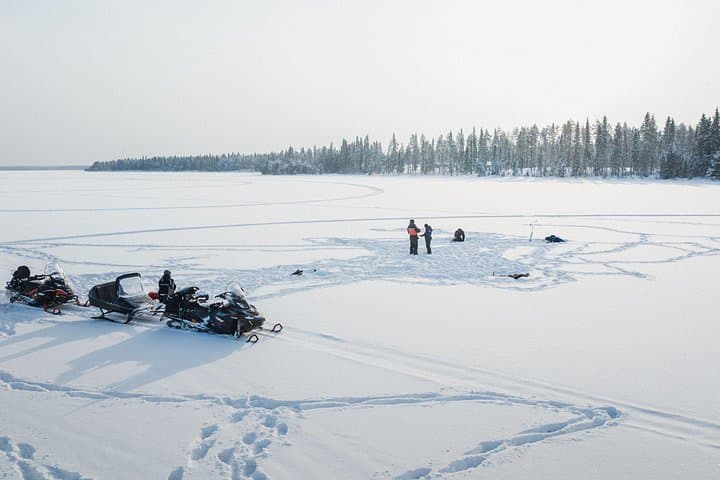 Ice Fishing and Snowmobile Safari Combo in Lapland