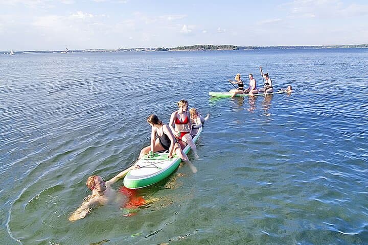 Paddleboarding with fun company