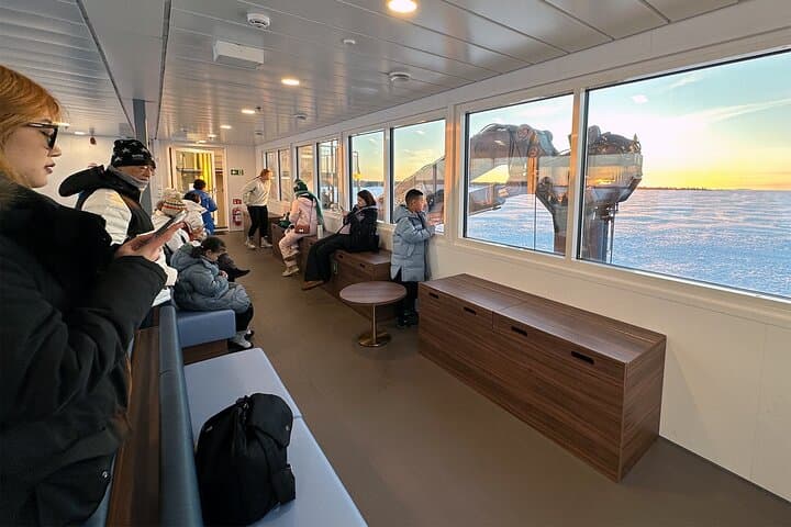 Large warm indoor areas on different levels at the back part of ship.